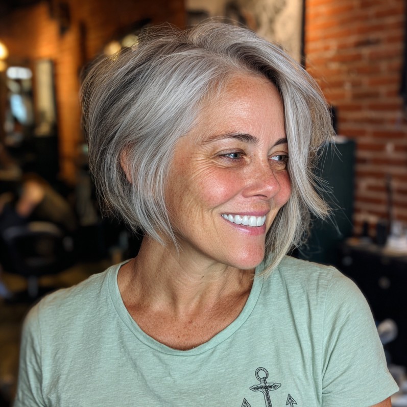 Chic Layered A-Line Bob with Soft Silver Highlights