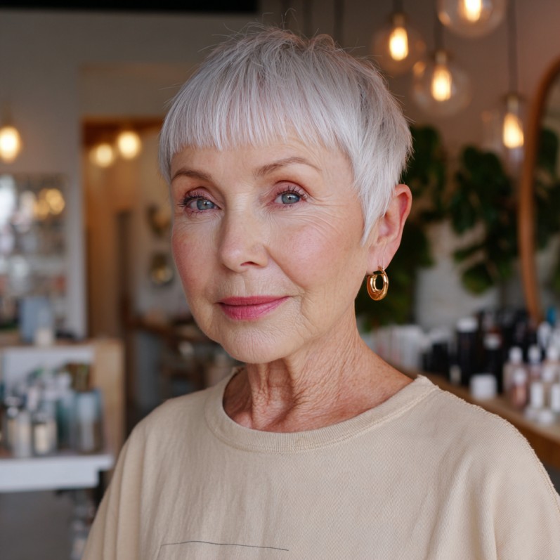 Chic Short Blunt Bangs with Textured Pixie Cut