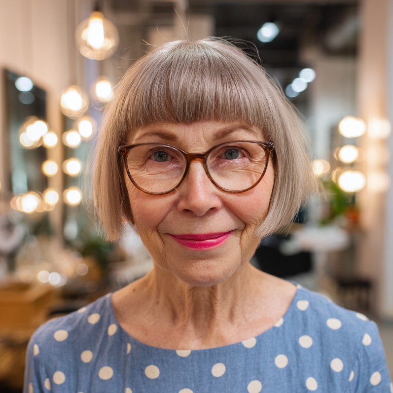 Chic Silver Blunt Bangs with Short Bob