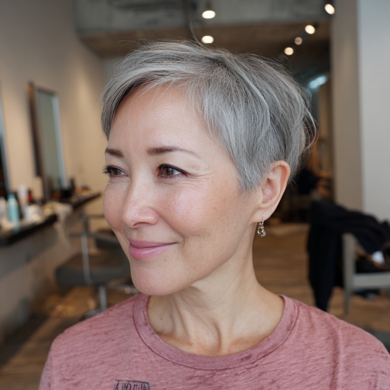 Chic Silver Textured Pixie Cut with Soft Edges