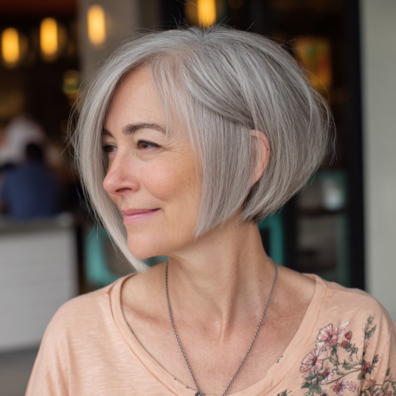 Chic Softly Layered A-Line Bob with Elegant Silver Tones