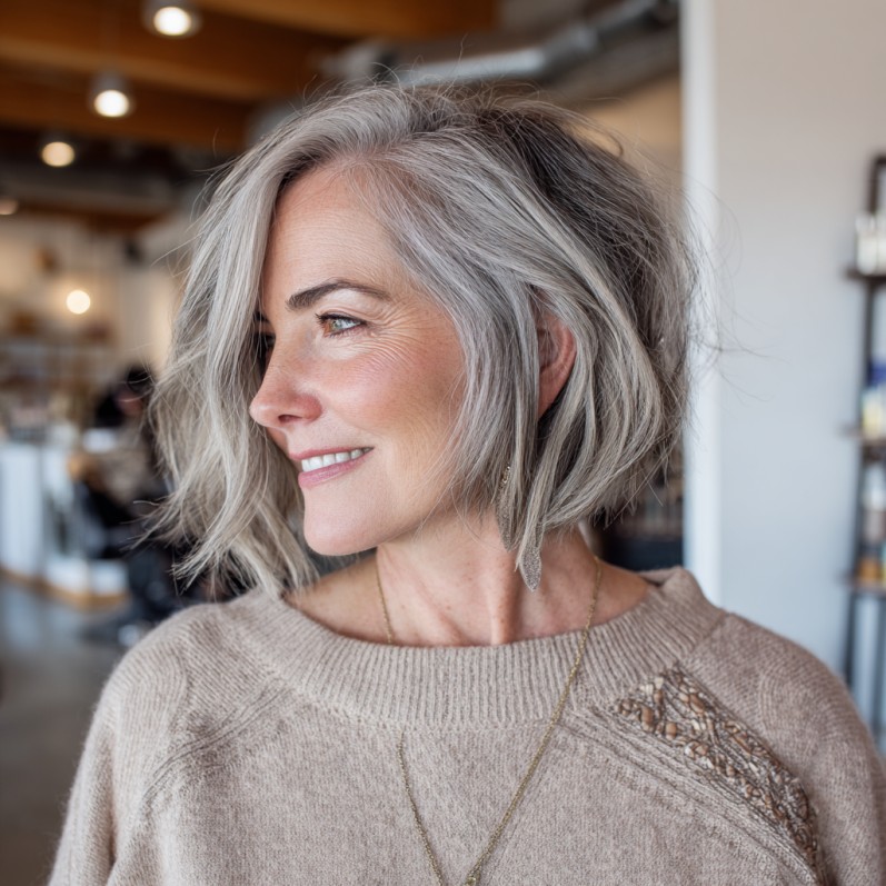 Chic Textured Asymmetrical Bob with Soft Waves