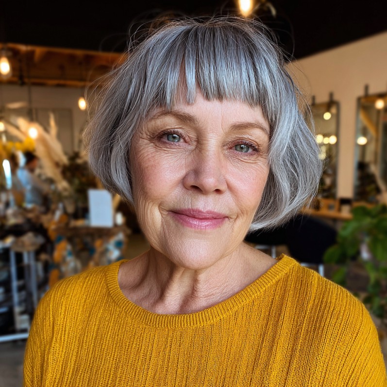 Chic Textured Blunt Bangs with Soft Bob