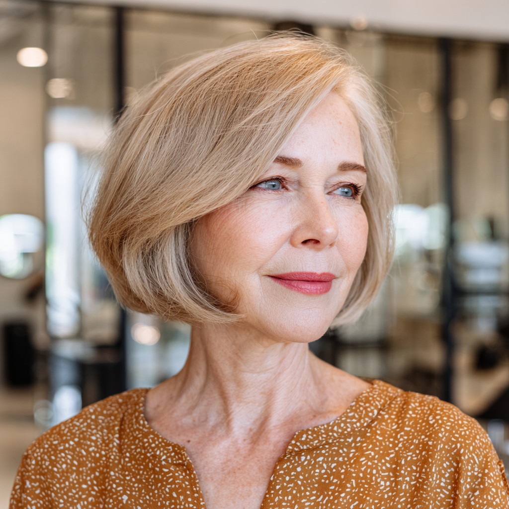 Chic Textured Bob with Soft Blonde Highlights