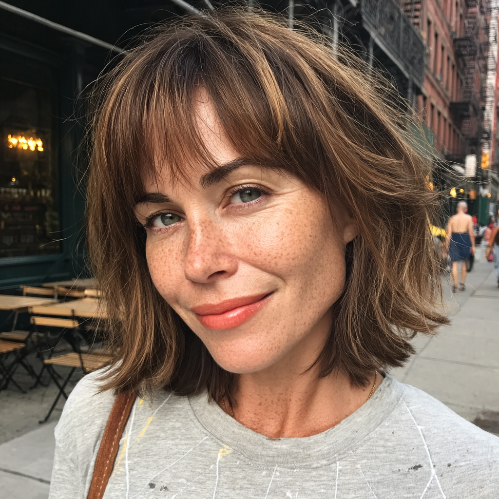 Chic Textured Lob with Soft Bangs