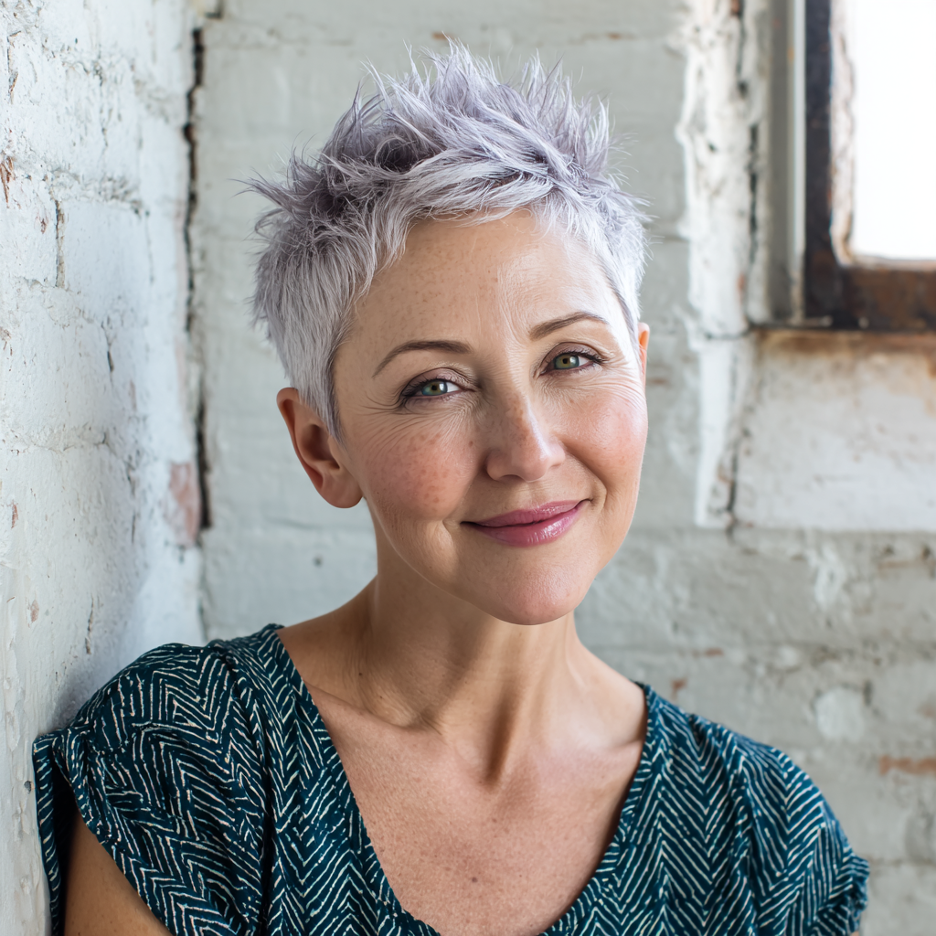 Chic Textured Pixie Cut with Light Lavender Highlights