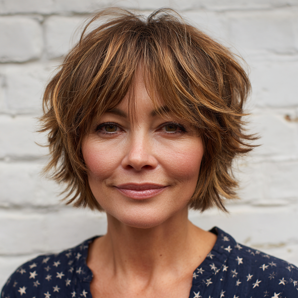 Chic Textured Shaggy Bob with Feathered Layers