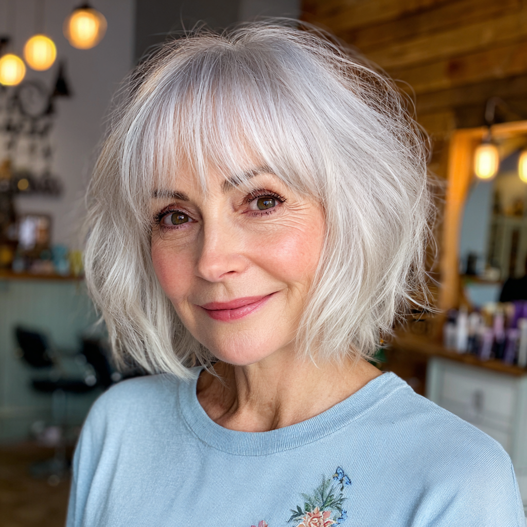 Chic Textured Shaggy Bob with Soft Fringe