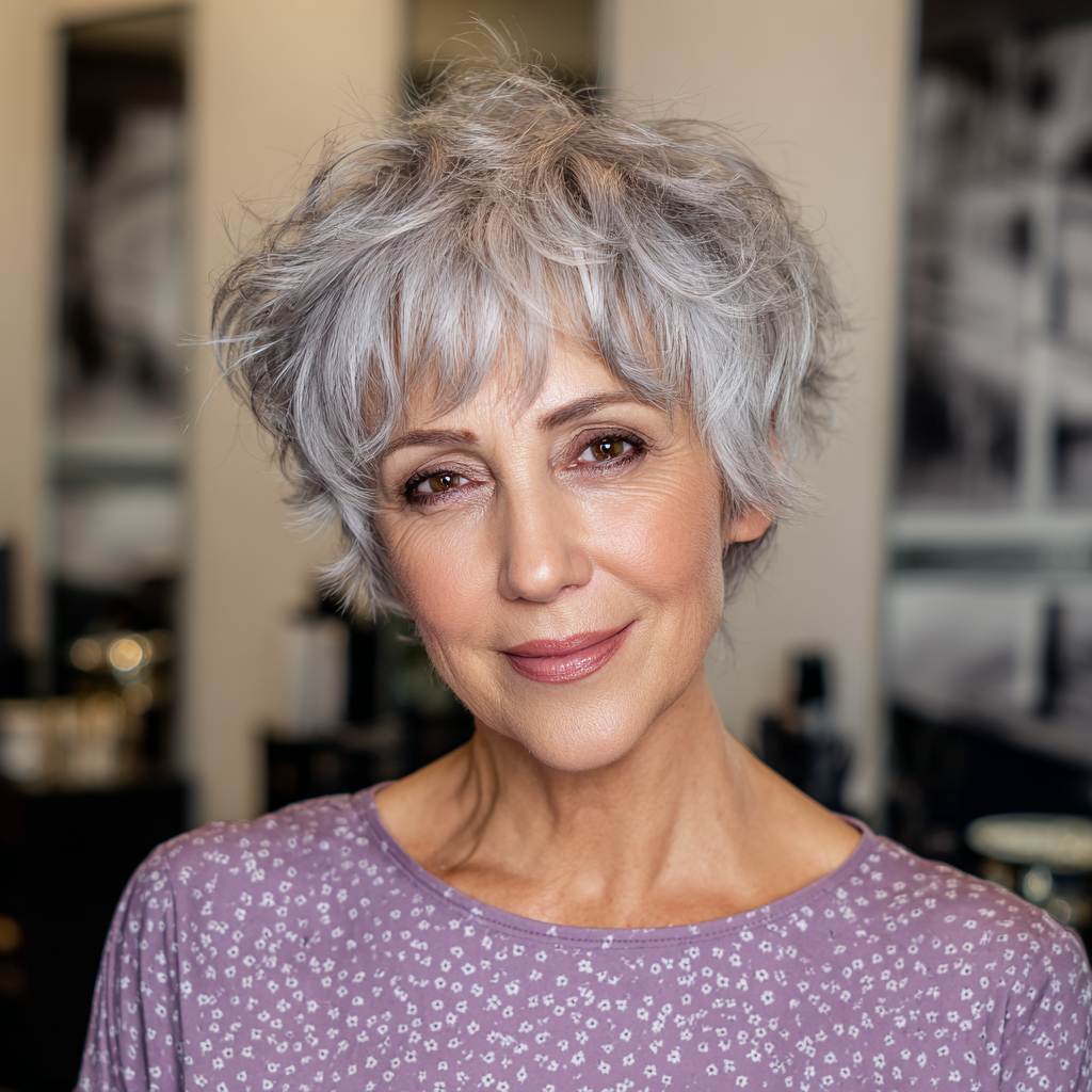 Chic Textured Silver Pixie with Volume