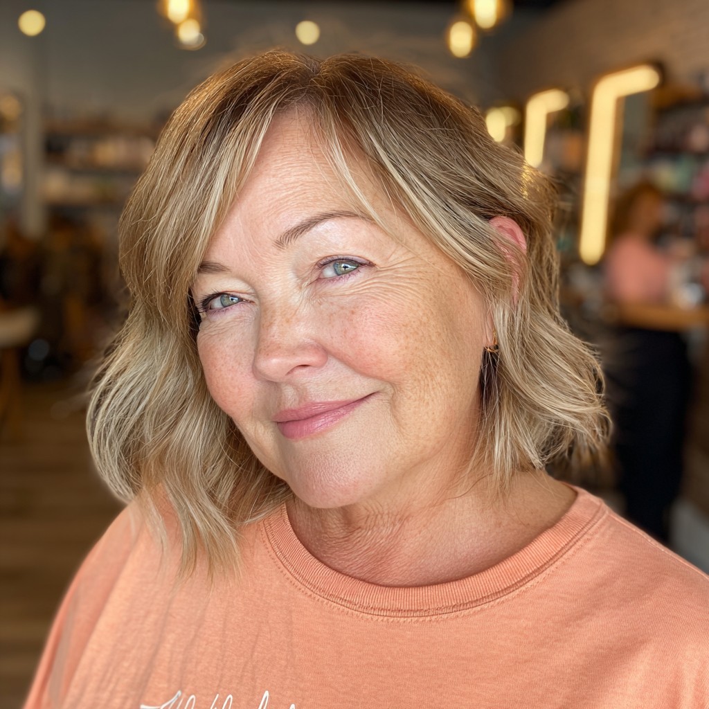 Chic Wavy Lob with Subtle Blonde Highlights