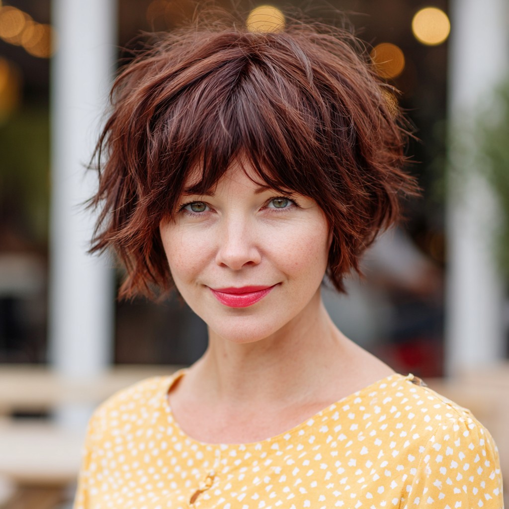 Choppy Short Layered Cut with Rich Auburn Tones