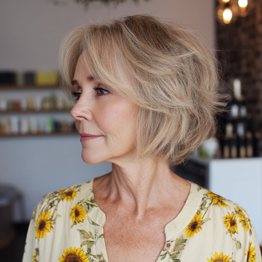 Choppy Textured Bob with Sun-Kissed Highlights
