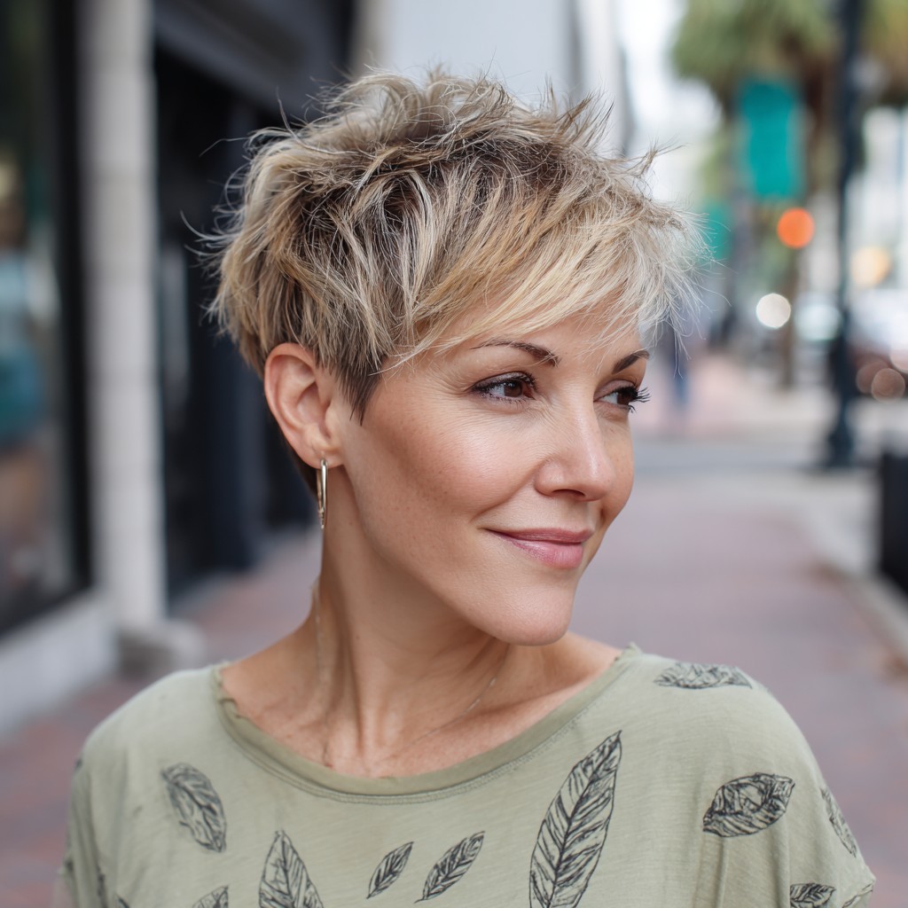 Choppy Textured Short Pixie with Subtle Highlights