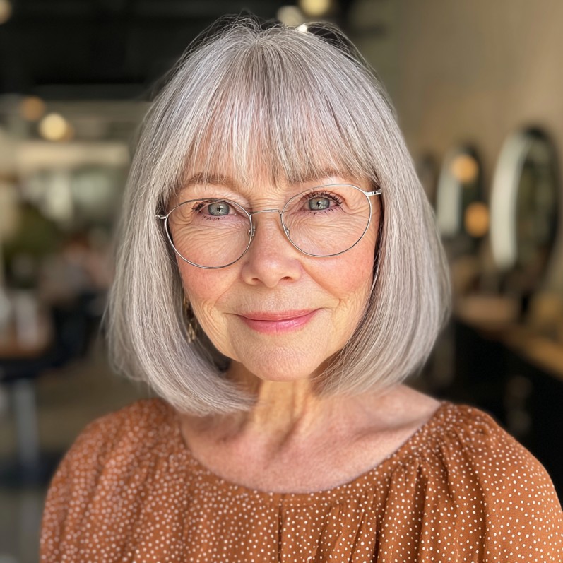 Classic Silver Blunt Bob with Chic Bangs
