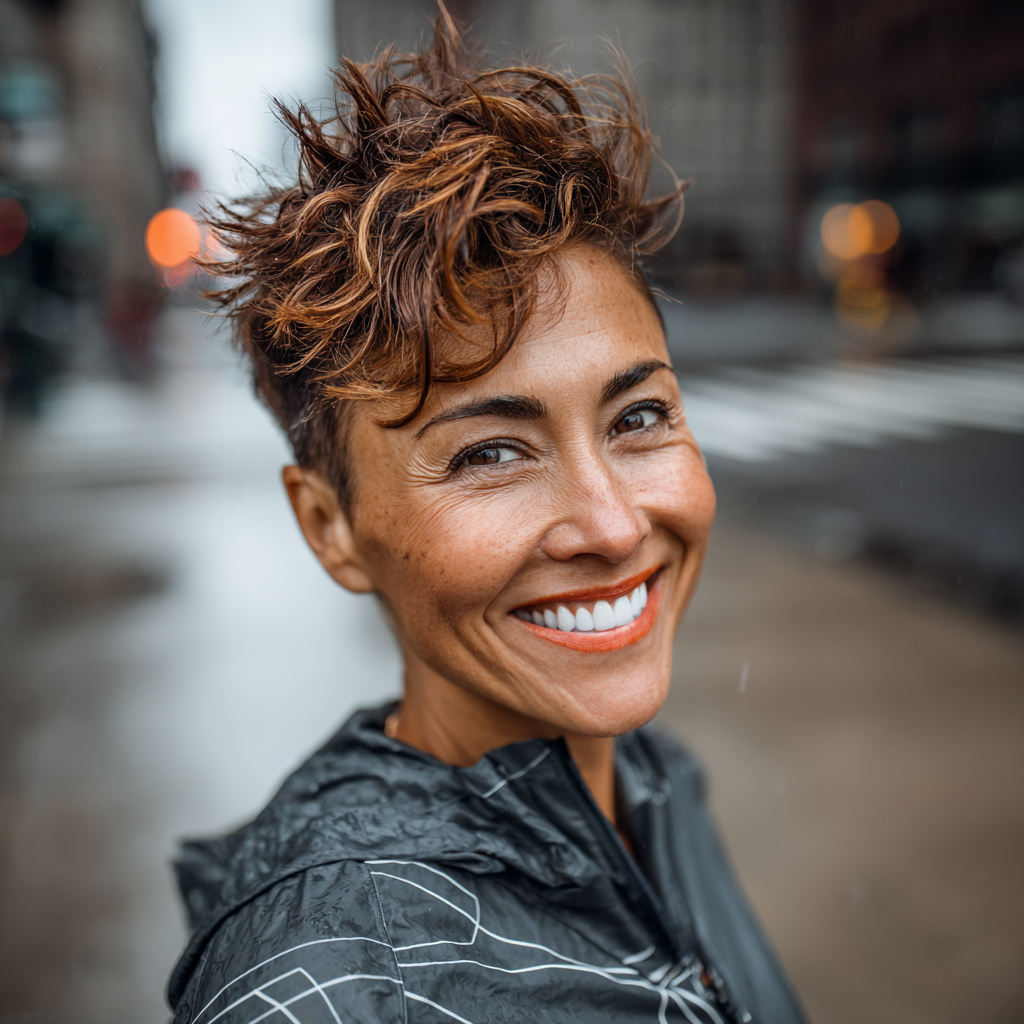 Dynamic Short Spiky Cut with Warm Highlights