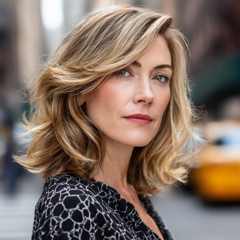 Effortlessly Chic Medium-Length Hair with Balayage Blonde Highlights