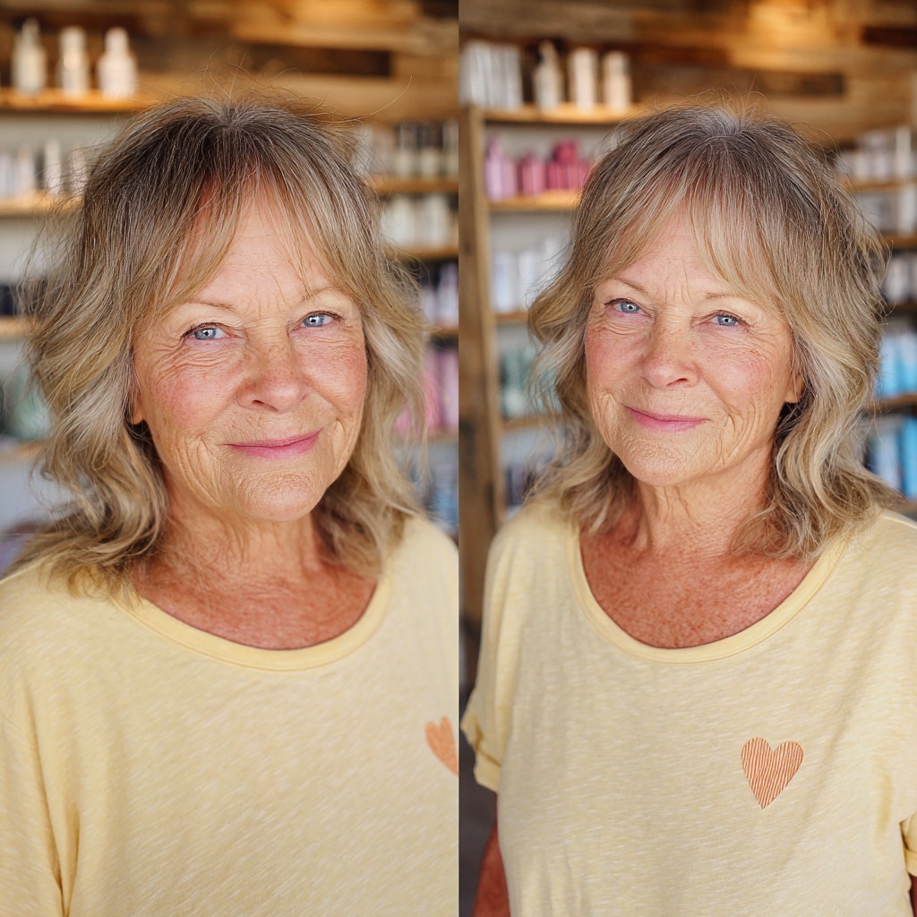Effortlessly Styled Medium-Length Blonde Waves