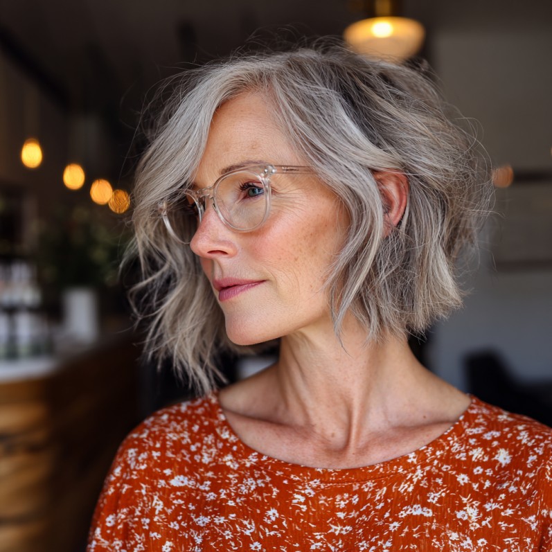Effortlessly Tousled Asymmetrical Bob with Textured Layers