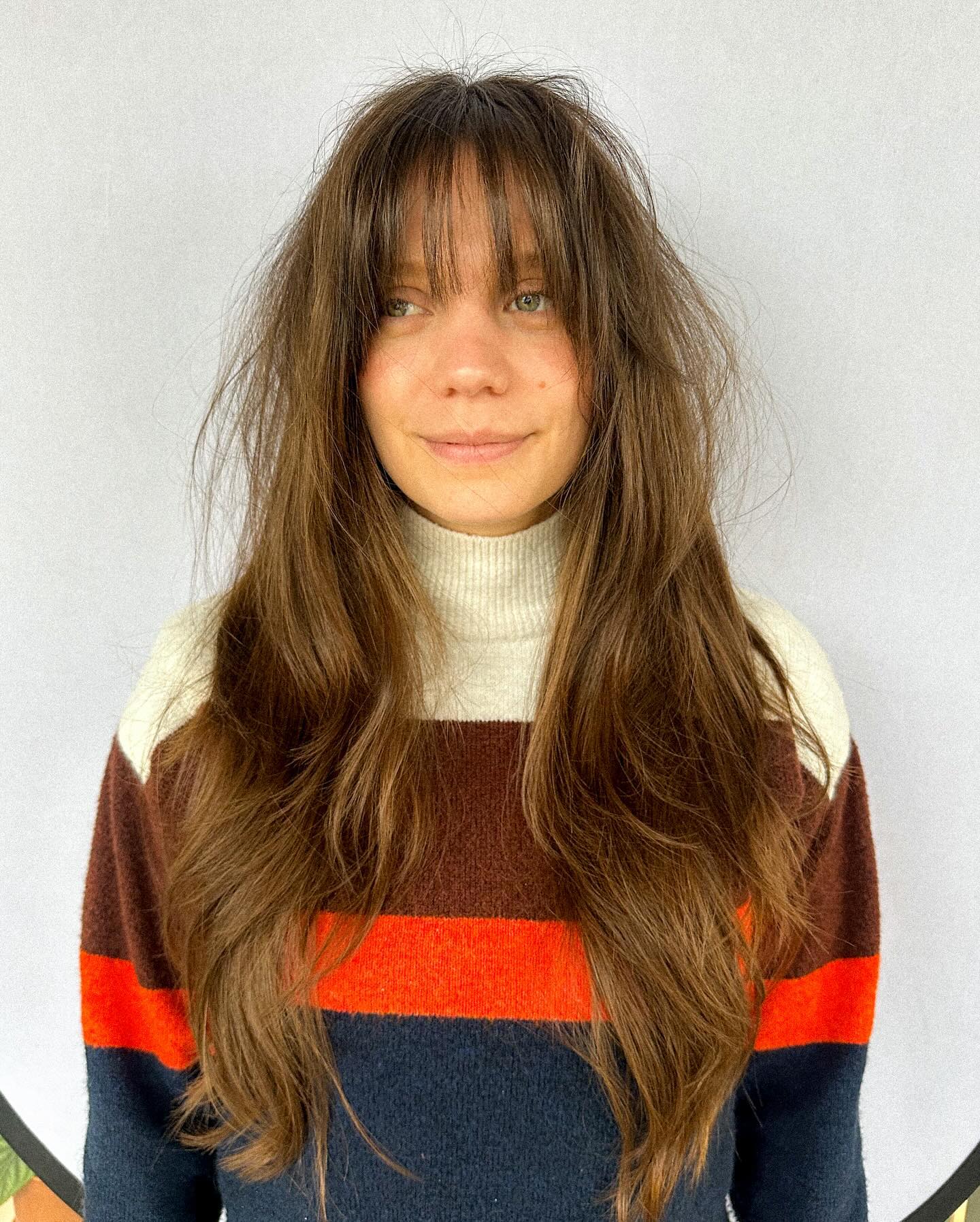 Effortlessly Tousled Long Hair with Blunt Bangs