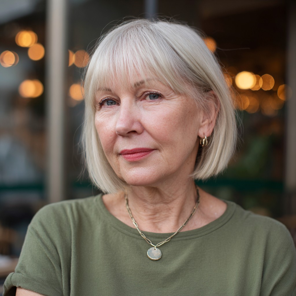 Elegant Blunt Bob with Subtle Silver Highlights