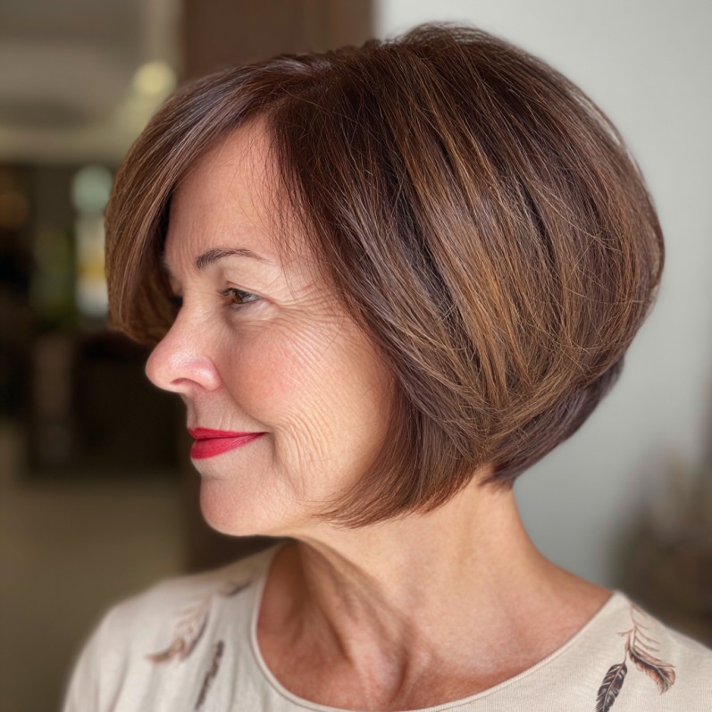 Elegant Chestnut A-Line Bob with Subtle Highlights
