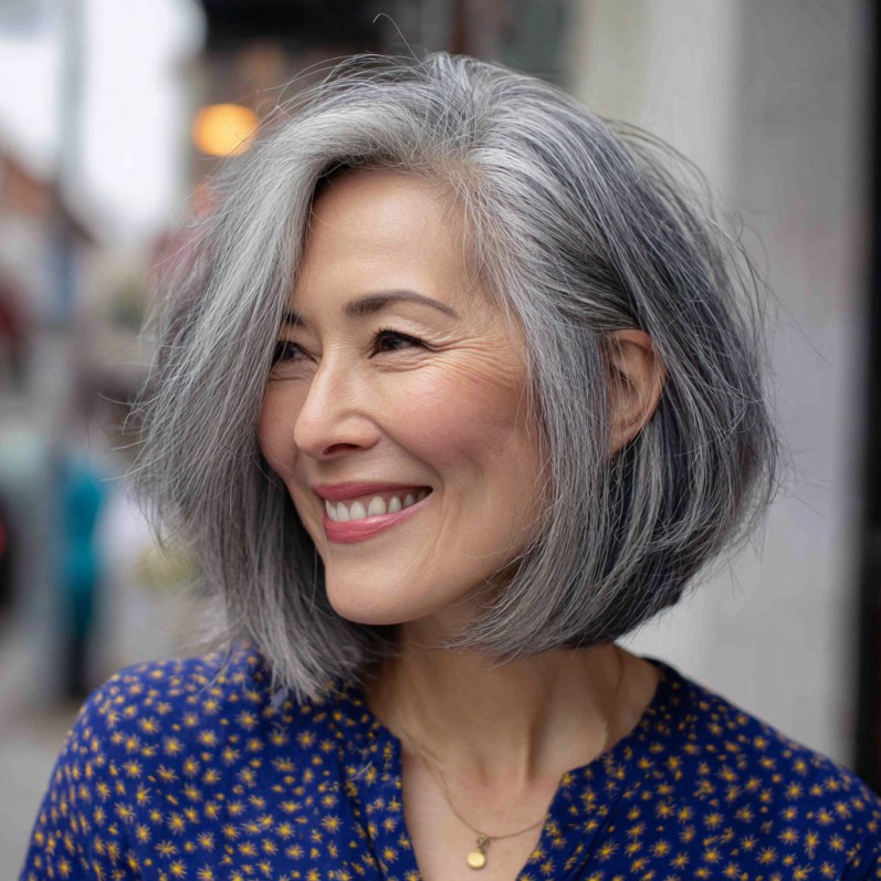 Elegant Layered Asymmetrical Silver Bob