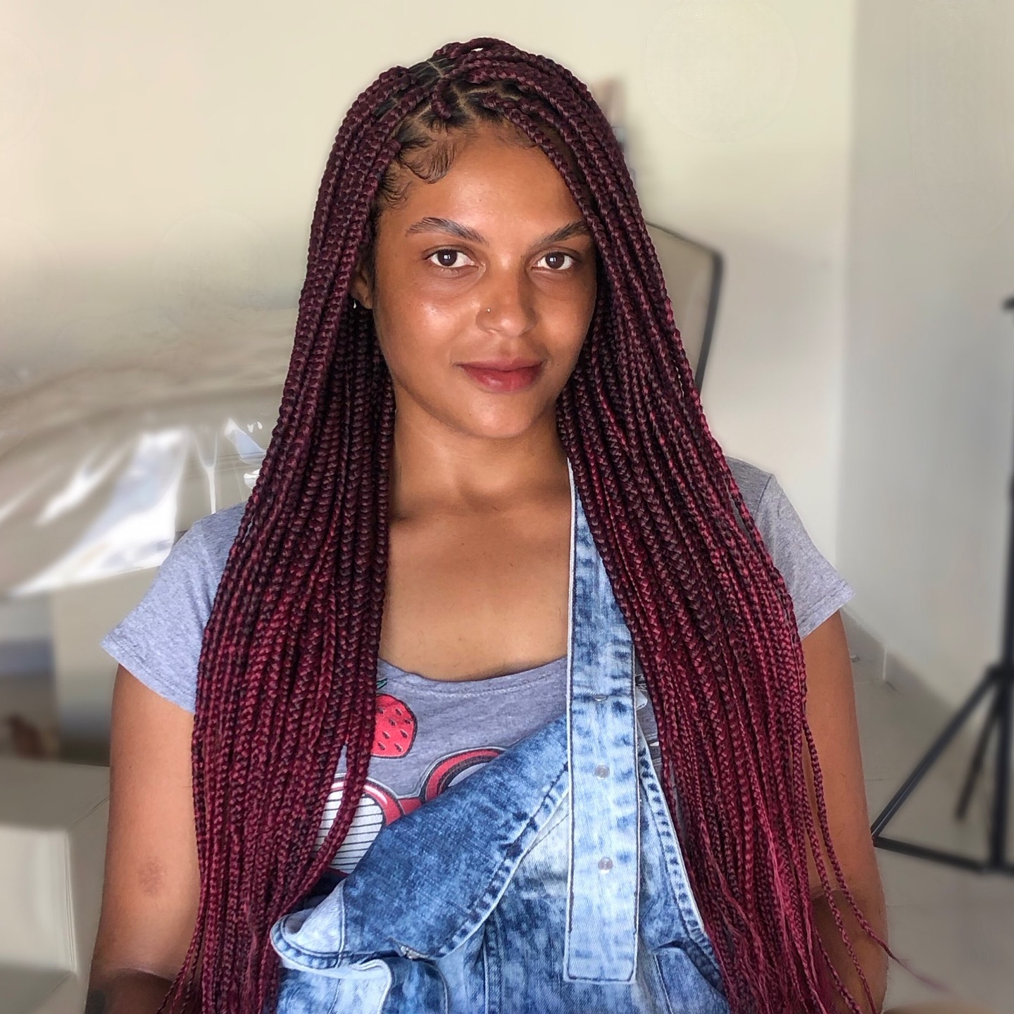 Elegant Long Burgundy Box Braids with Defined Texture