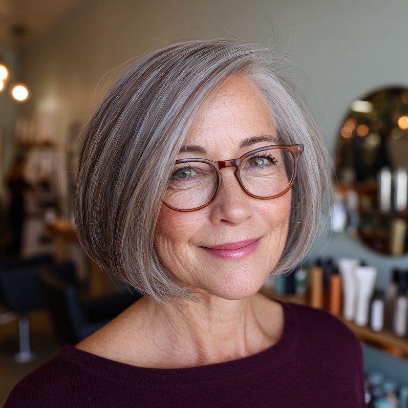Elegant Silver Blunt Bob with Subtle Layers