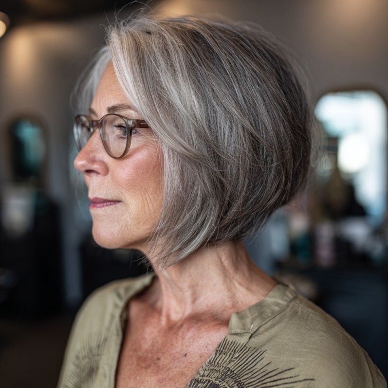 Elegant Silver Stacked A-Line Bob with Subtle Layers