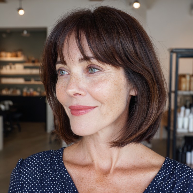 Layered Face-Framing Bob with Soft Bangs
