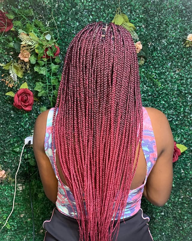 Long Burgundy Box Braids with Gradual Color Transition
