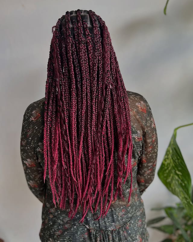 Long Burgundy Box Braids with Luscious Texture