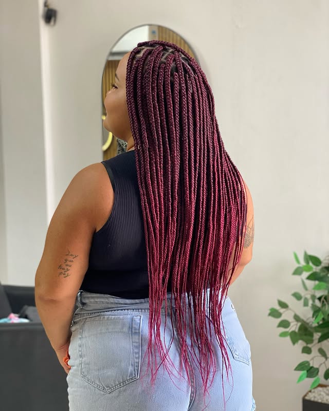 Luxurious Burgundy Box Braids with Ombre Tips