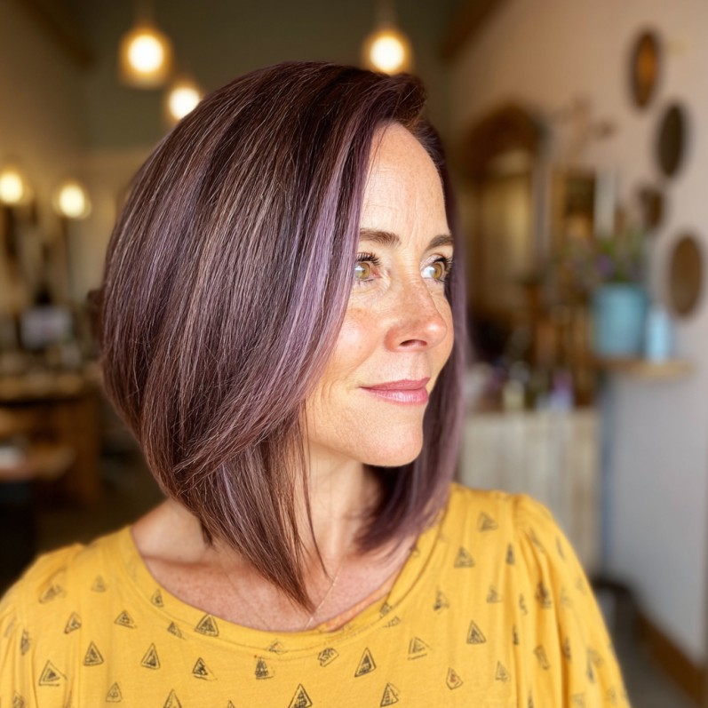 Modern A-Line Bob with Subtle Lavender Hues