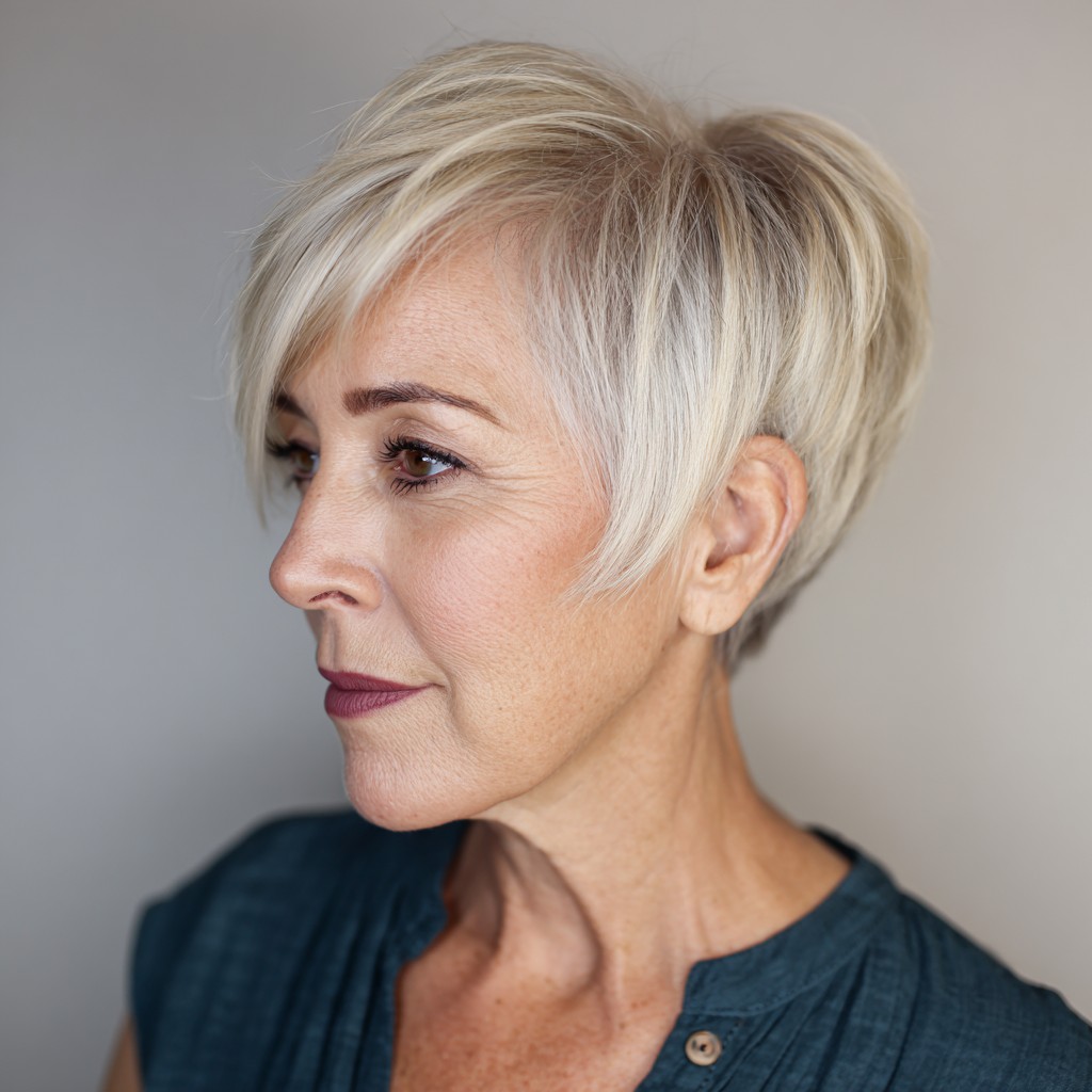 Modern Asymmetrical Pixie Cut with Soft Platinum Highlights