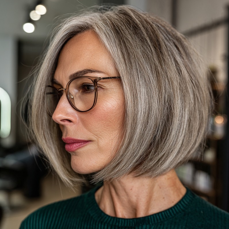 Modern Blunt Bob with Subtle Blonde Highlights