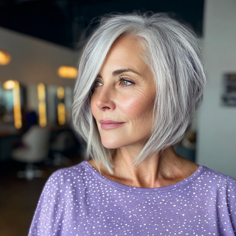 Modern Silver A-Line Bob with Soft Textured Layers