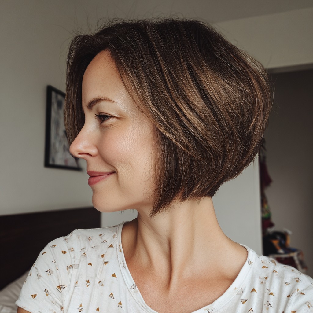 Modern Textured Inverted Bob with Rich Chocolate Tones