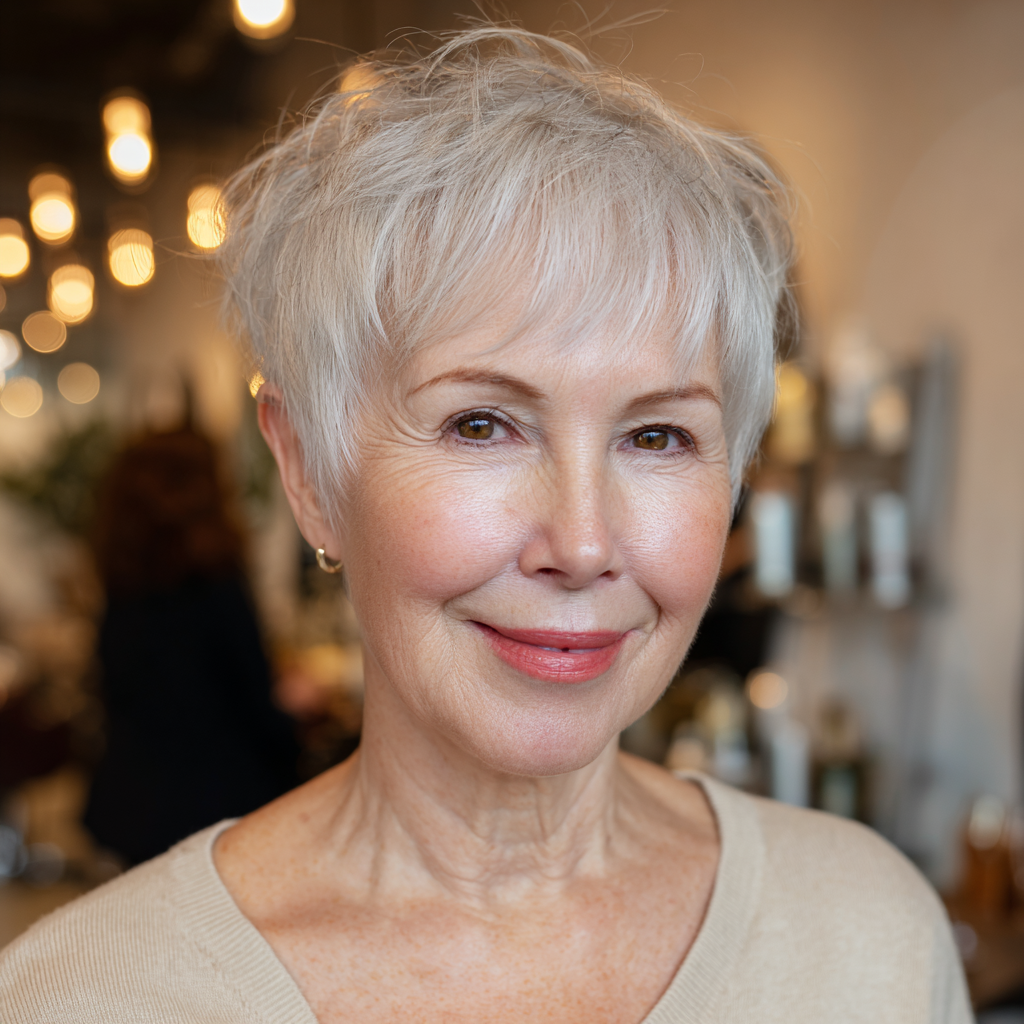 Modern Textured Pixie Cut for Silver Hair