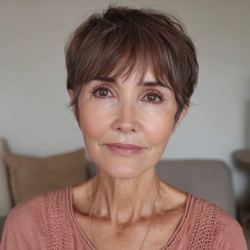 Modern Textured Pixie with Soft Side Swept Bangs