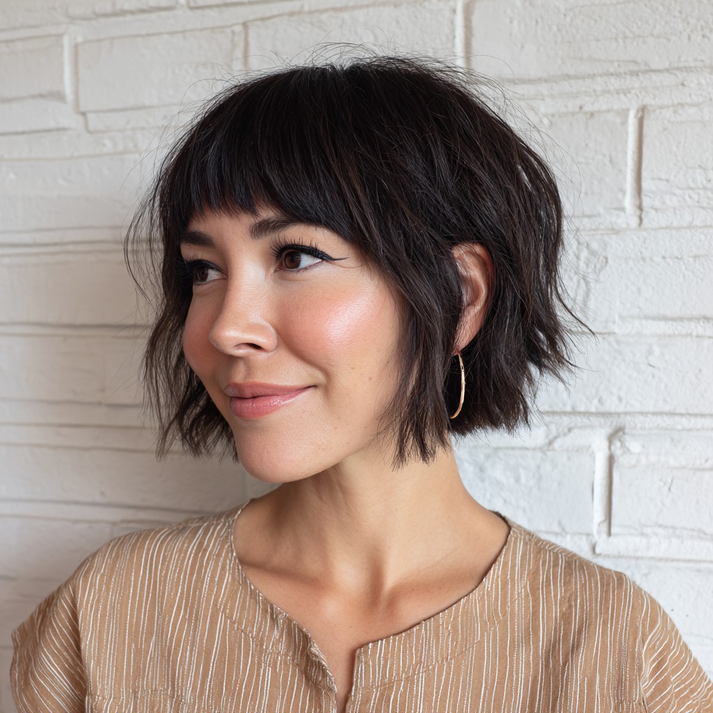 Modern Textured Short Bob with Soft Bangs