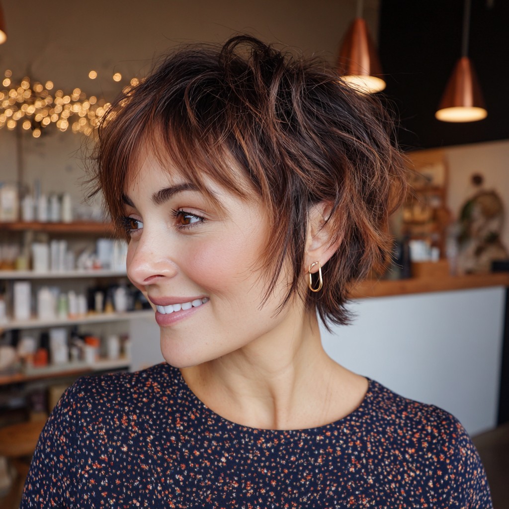 Modern Textured Short Shag with Soft Copper Highlights