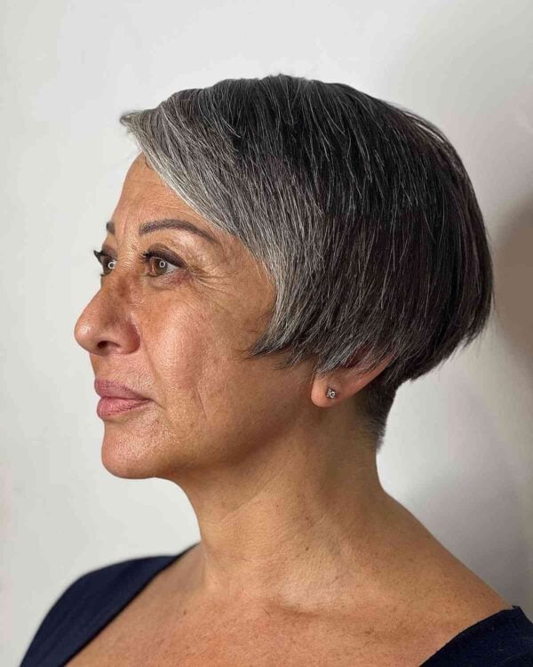 Modern Textured Silver Bob with Swooping Layers
