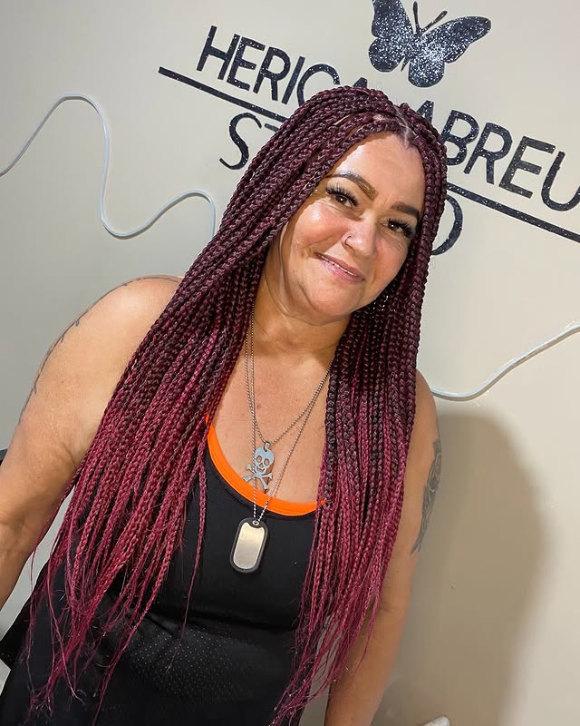 Radiant Burgundy Box Braids with Dynamic Texture