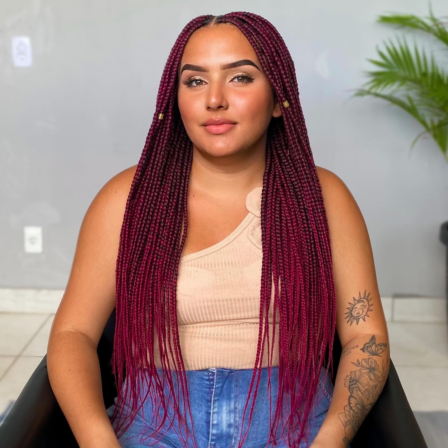 Rich Burgundy Box Braids with Elegant Shine