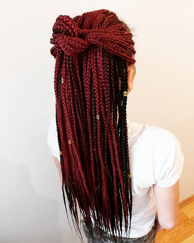 Rich Burgundy Box Braids with Glamorous Accents