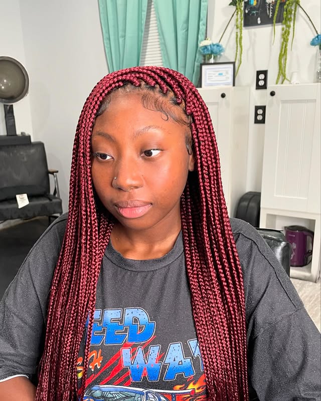 Rich Burgundy Box Braids with Subtle Texture