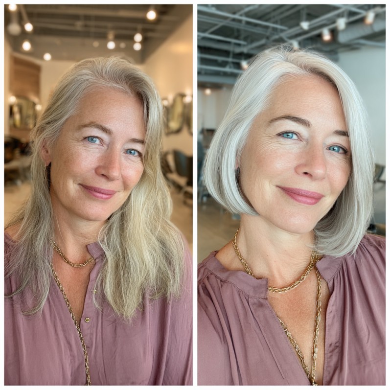 Sleek Silver Asymmetrical Bob with Soft Movement