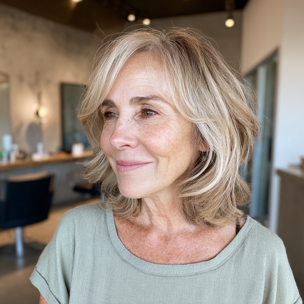 Soft Layered Cut with Subtle Blonde Highlights