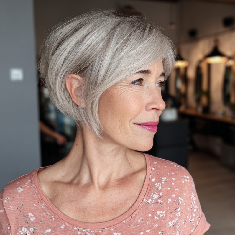 Soft Silver A-Line Bob with Subtle Layers